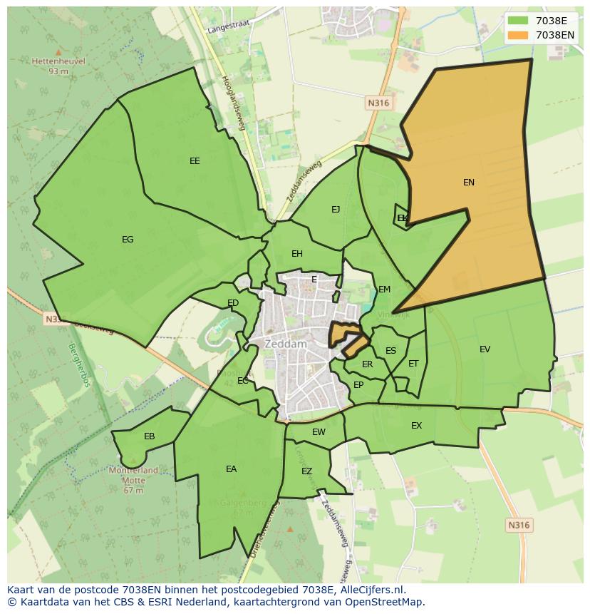 Afbeelding van het postcodegebied 7038 EN op de kaart.