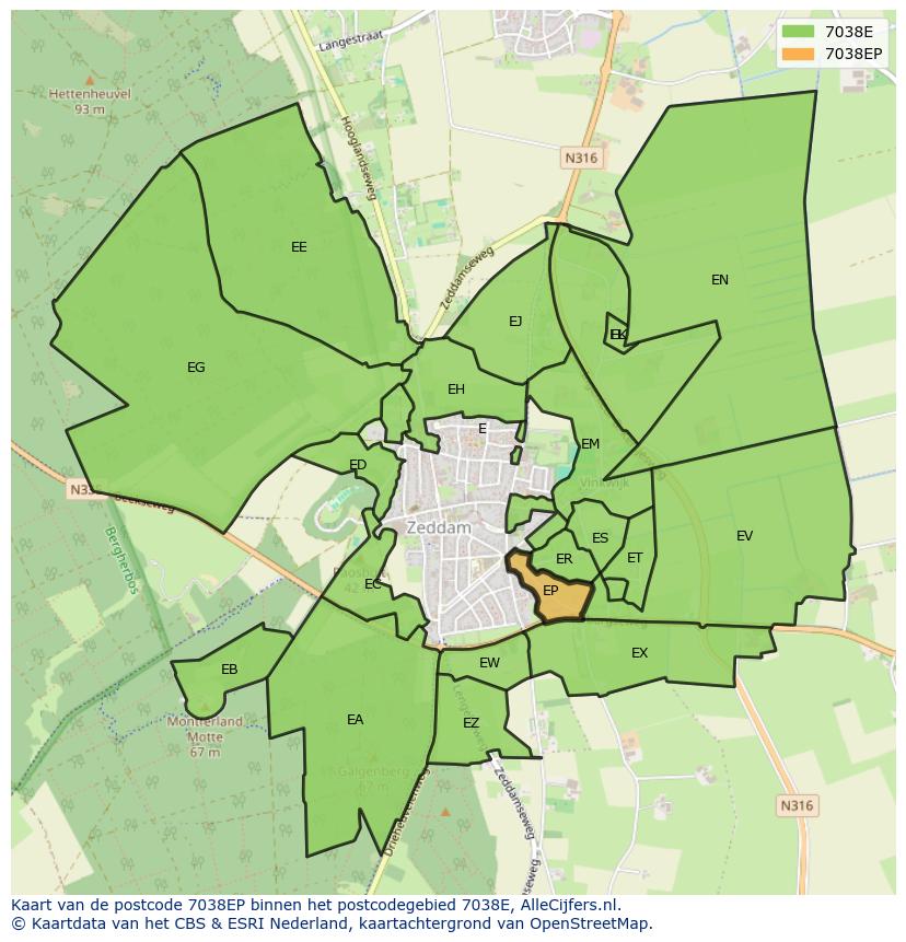 Afbeelding van het postcodegebied 7038 EP op de kaart.