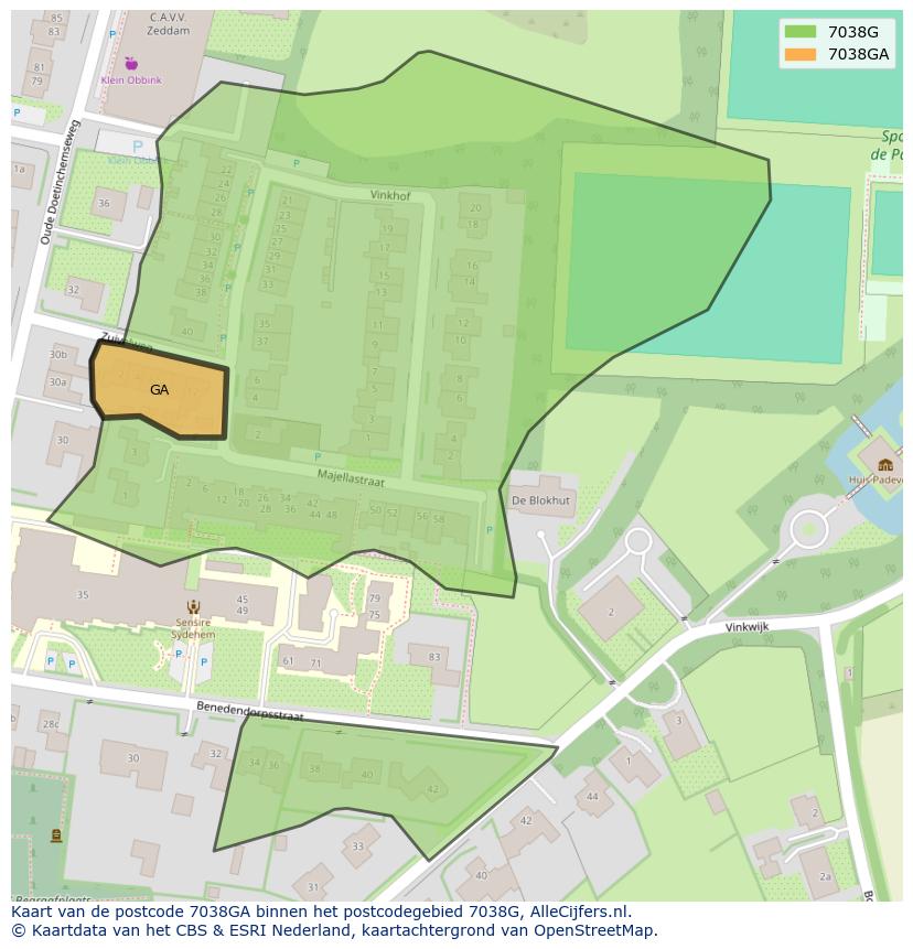 Afbeelding van het postcodegebied 7038 GA op de kaart.