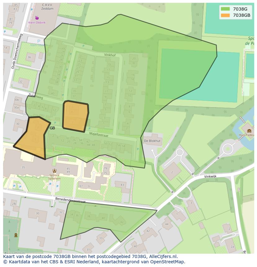 Afbeelding van het postcodegebied 7038 GB op de kaart.