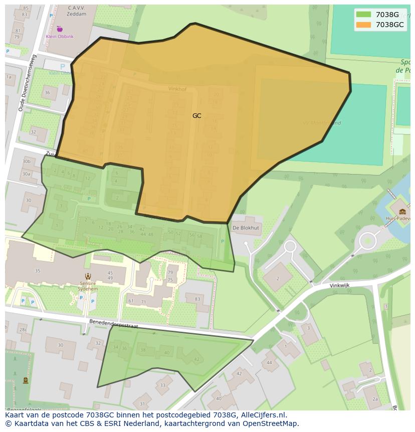 Afbeelding van het postcodegebied 7038 GC op de kaart.