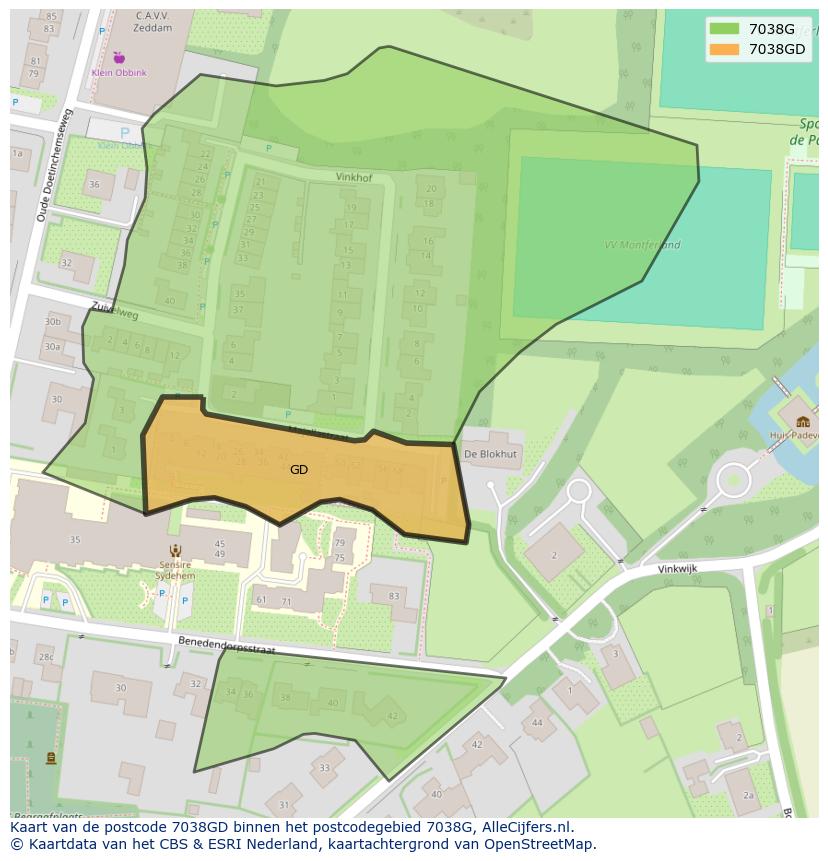 Afbeelding van het postcodegebied 7038 GD op de kaart.
