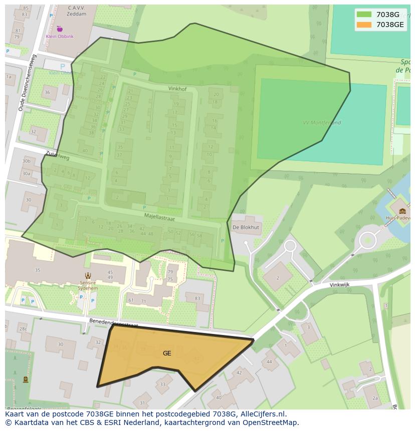 Afbeelding van het postcodegebied 7038 GE op de kaart.
