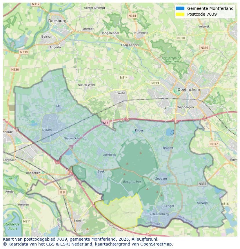 Afbeelding van het postcodegebied 7039 op de kaart.