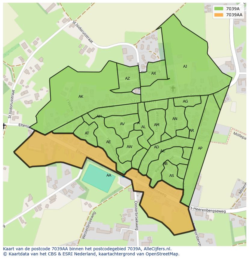 Afbeelding van het postcodegebied 7039 AA op de kaart.