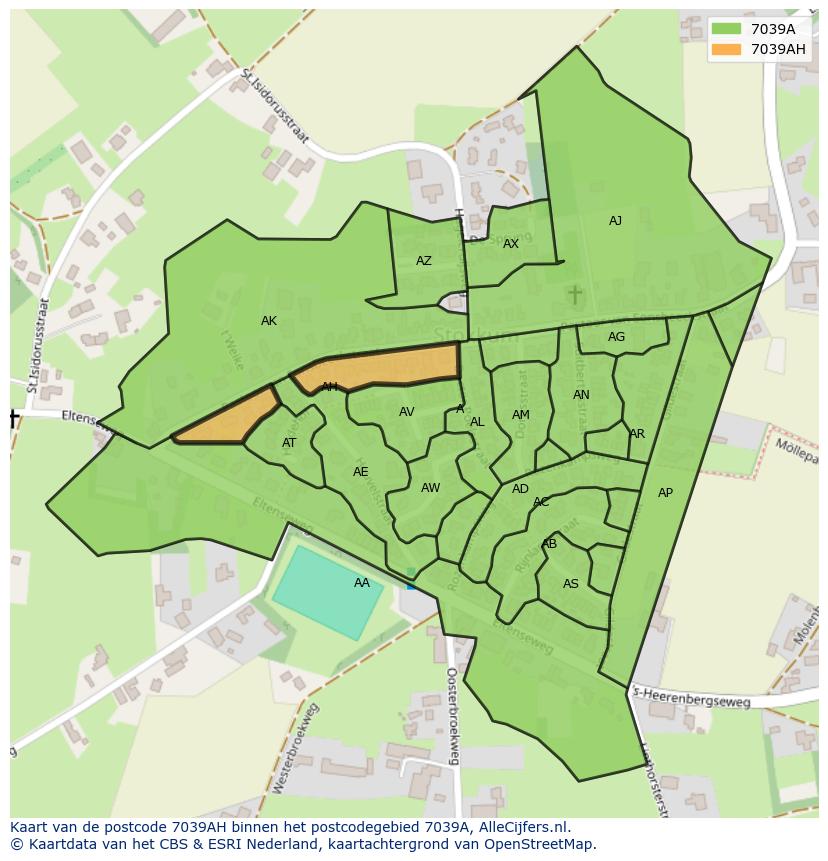 Afbeelding van het postcodegebied 7039 AH op de kaart.
