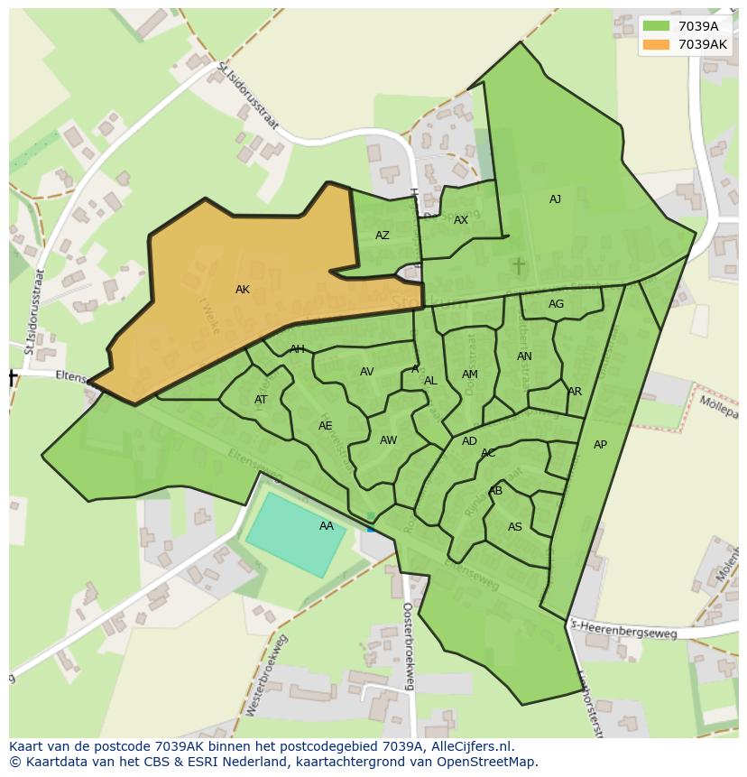 Afbeelding van het postcodegebied 7039 AK op de kaart.