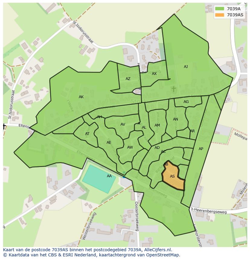 Afbeelding van het postcodegebied 7039 AS op de kaart.