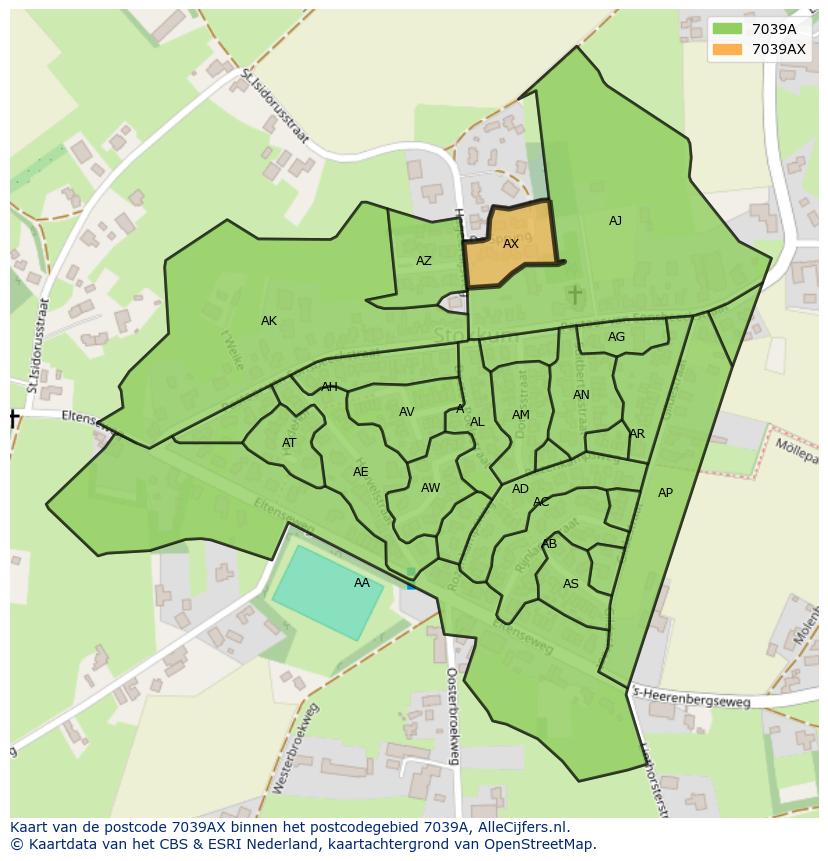Afbeelding van het postcodegebied 7039 AX op de kaart.