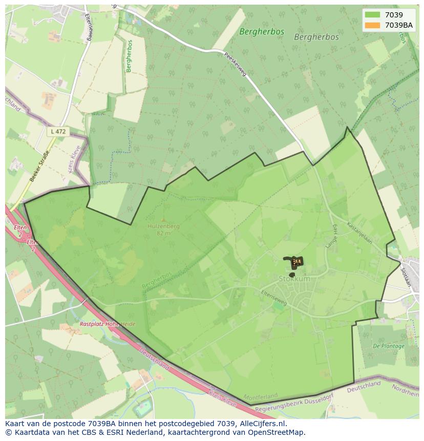 Afbeelding van het postcodegebied 7039 BA op de kaart.