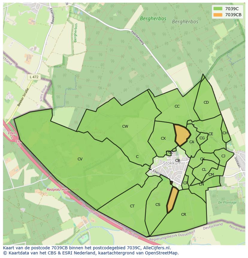 Afbeelding van het postcodegebied 7039 CB op de kaart.