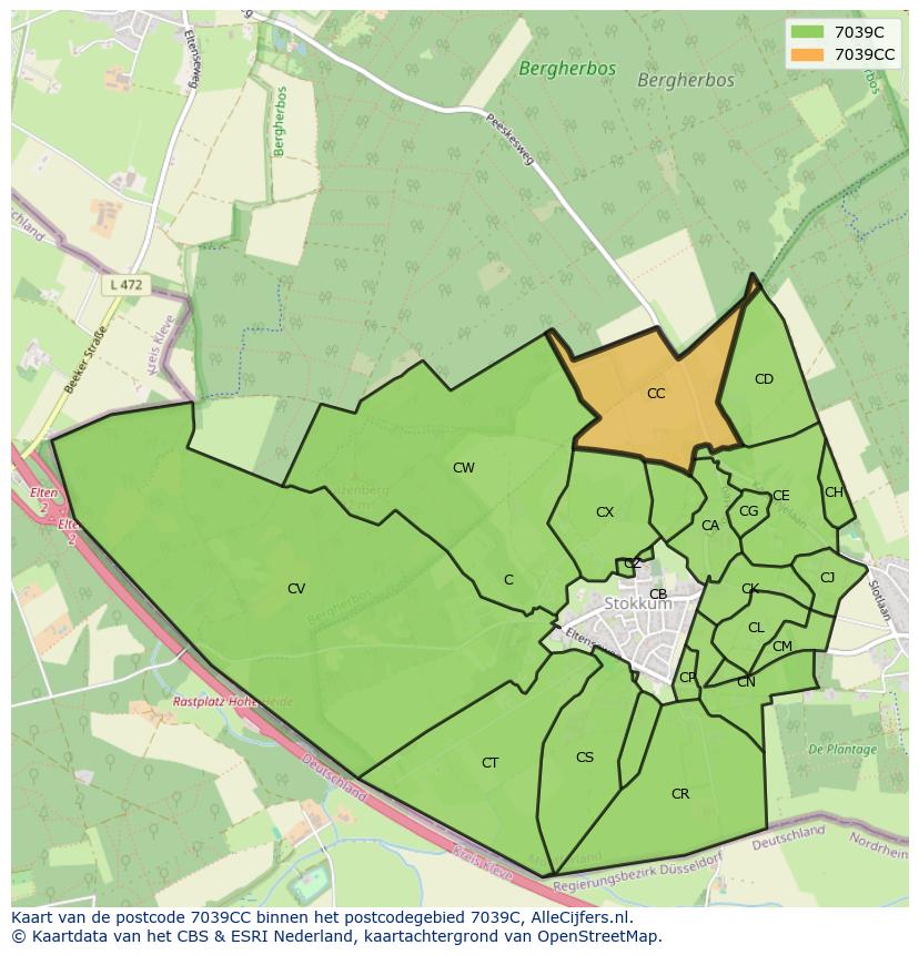 Afbeelding van het postcodegebied 7039 CC op de kaart.