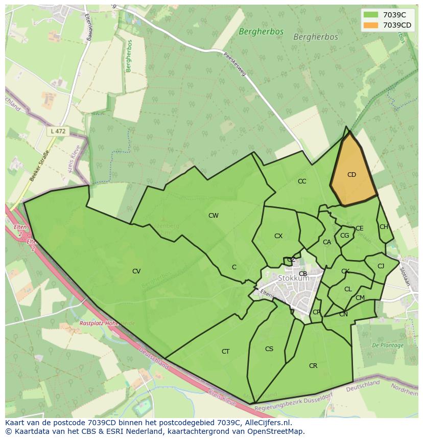 Afbeelding van het postcodegebied 7039 CD op de kaart.