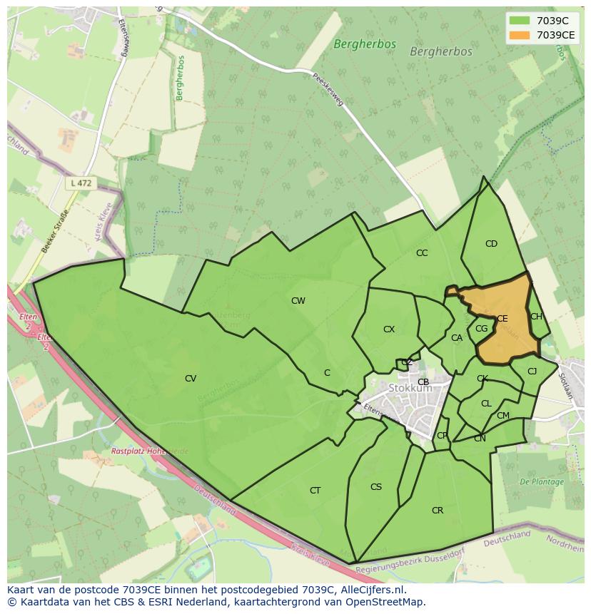 Afbeelding van het postcodegebied 7039 CE op de kaart.