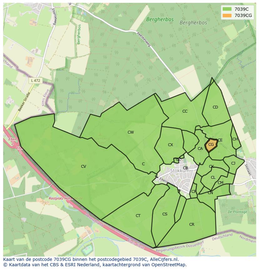 Afbeelding van het postcodegebied 7039 CG op de kaart.