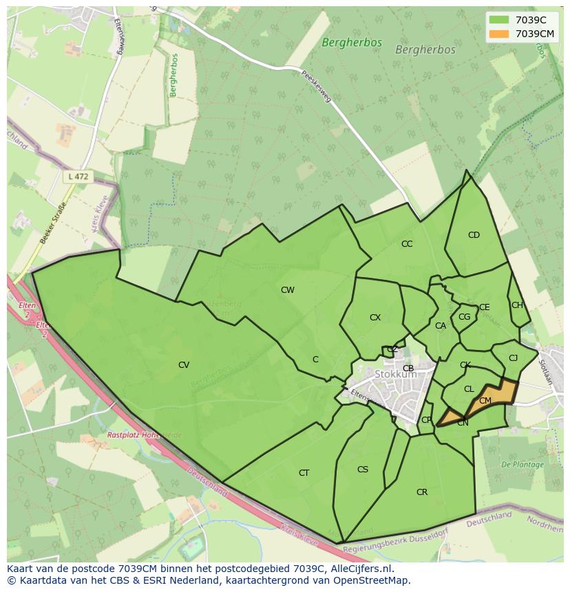 Afbeelding van het postcodegebied 7039 CM op de kaart.