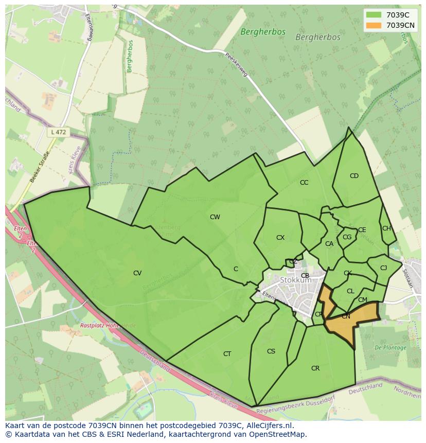 Afbeelding van het postcodegebied 7039 CN op de kaart.