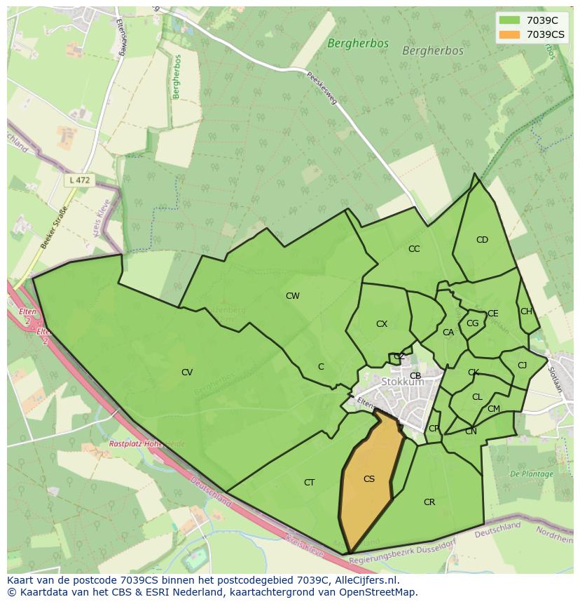 Afbeelding van het postcodegebied 7039 CS op de kaart.