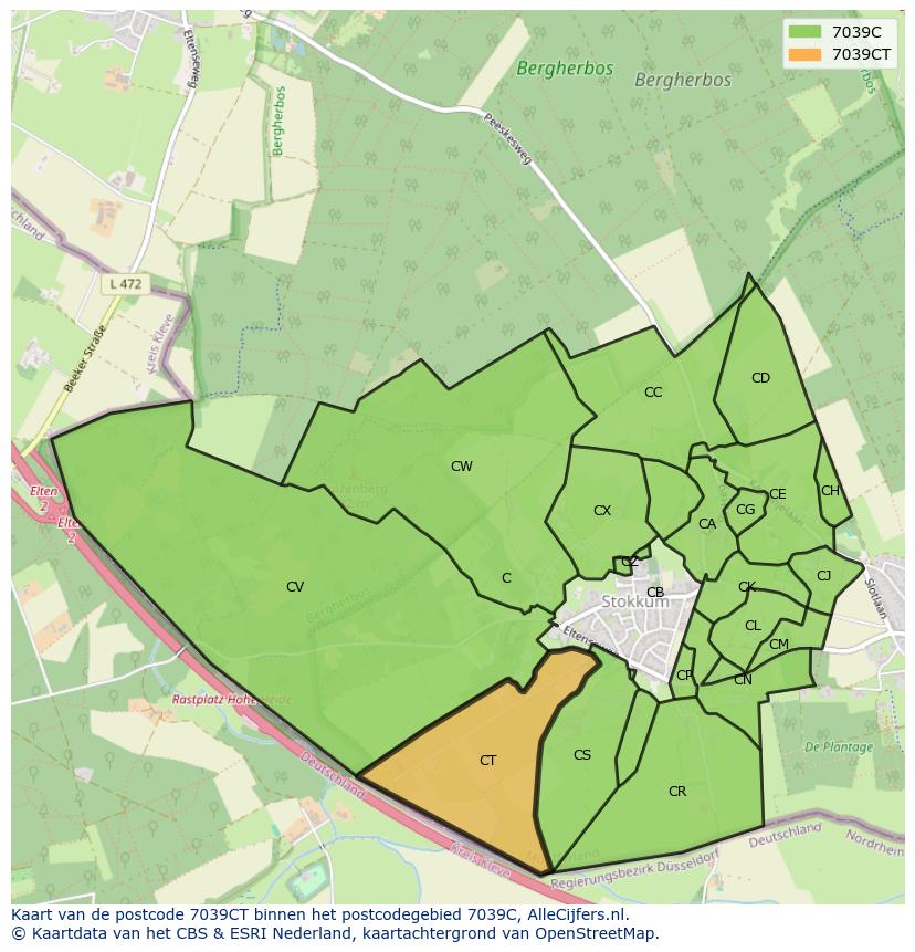 Afbeelding van het postcodegebied 7039 CT op de kaart.