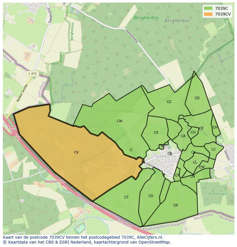Afbeelding van het postcodegebied 7039 CV op de kaart.