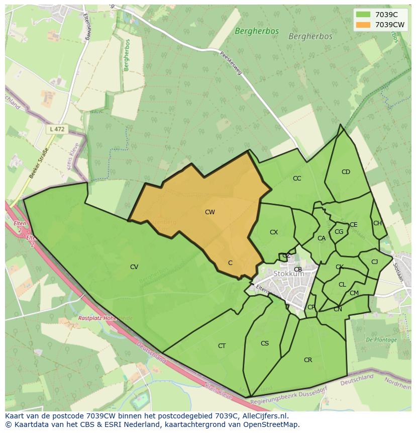 Afbeelding van het postcodegebied 7039 CW op de kaart.