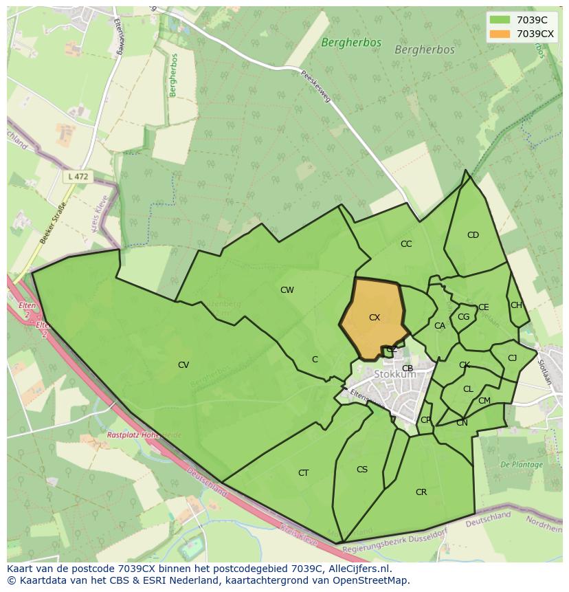 Afbeelding van het postcodegebied 7039 CX op de kaart.