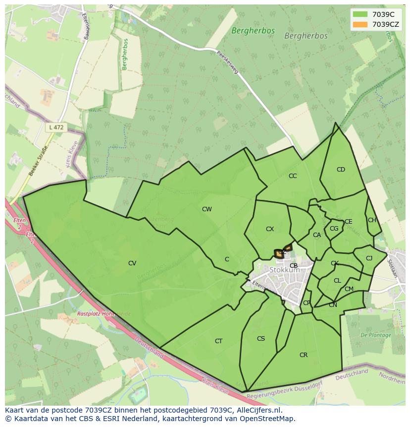 Afbeelding van het postcodegebied 7039 CZ op de kaart.