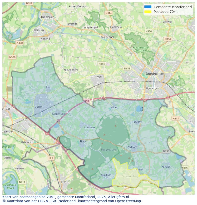 Afbeelding van het postcodegebied 7041 op de kaart.