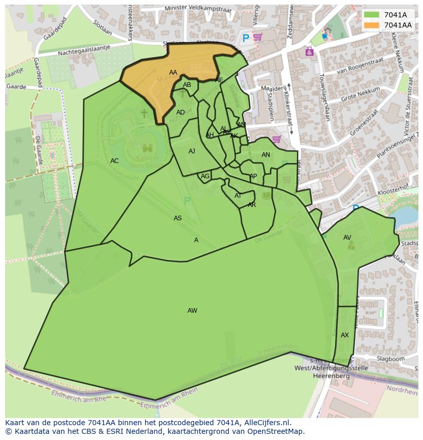 Afbeelding van het postcodegebied 7041 AA op de kaart.