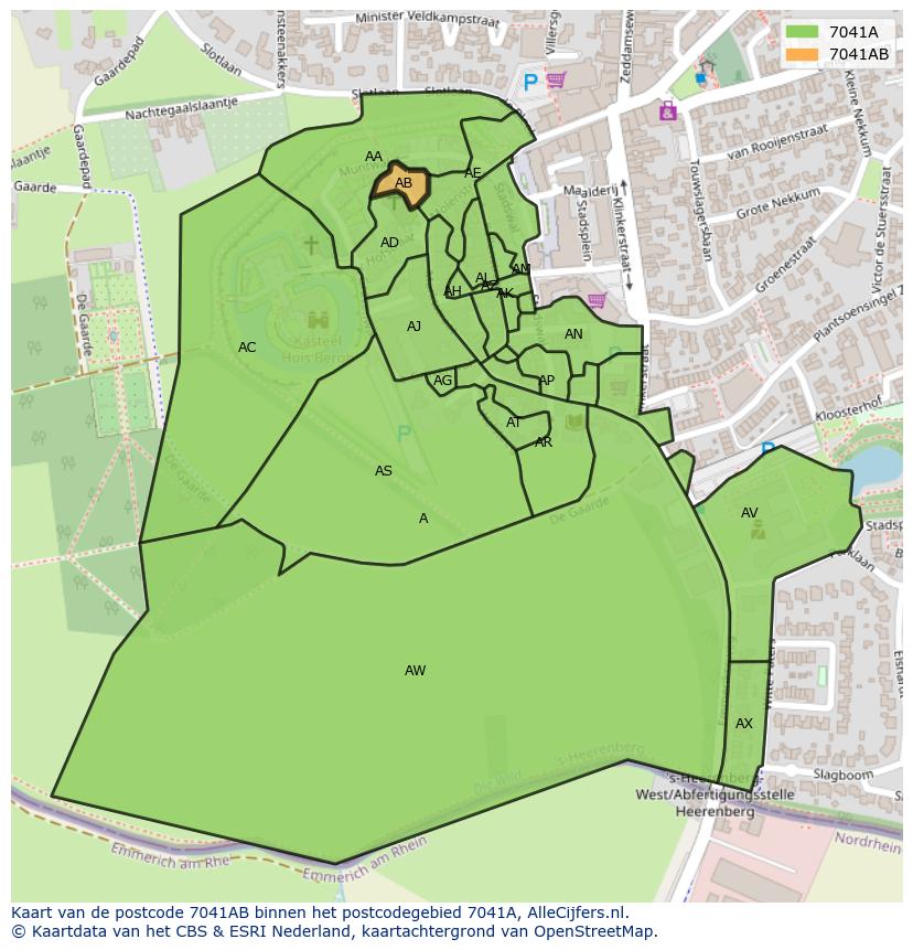 Afbeelding van het postcodegebied 7041 AB op de kaart.