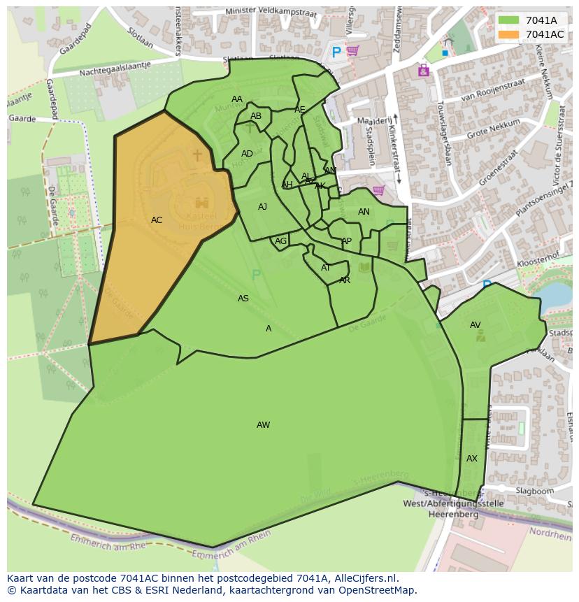 Afbeelding van het postcodegebied 7041 AC op de kaart.