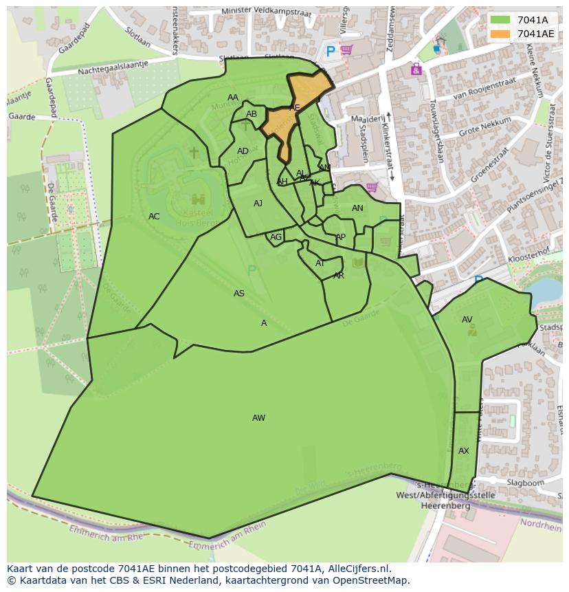 Afbeelding van het postcodegebied 7041 AE op de kaart.