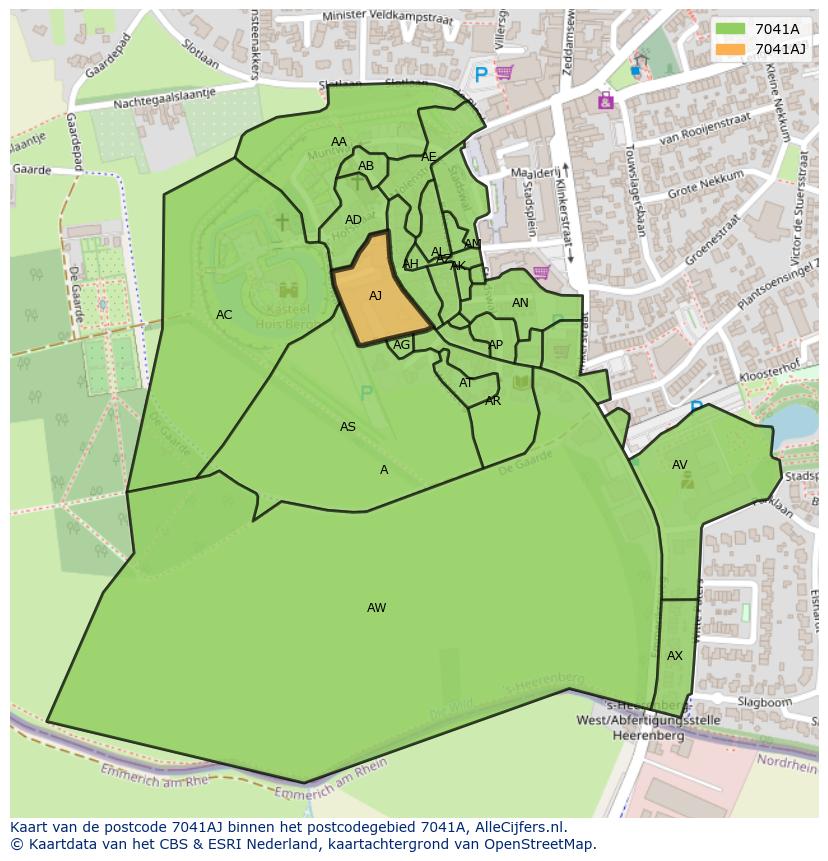 Afbeelding van het postcodegebied 7041 AJ op de kaart.