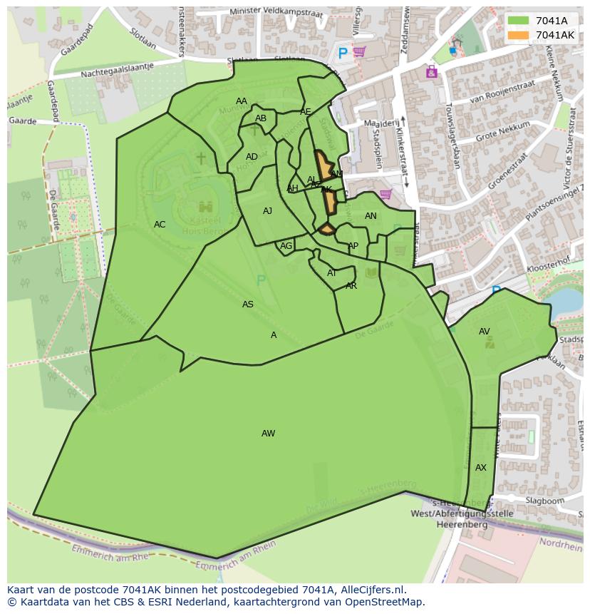 Afbeelding van het postcodegebied 7041 AK op de kaart.