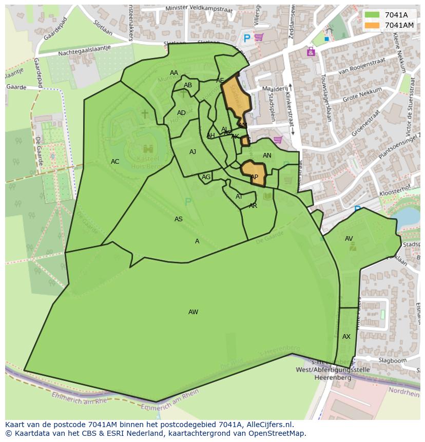 Afbeelding van het postcodegebied 7041 AM op de kaart.