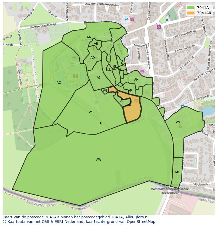 Afbeelding van het postcodegebied 7041 AR op de kaart.