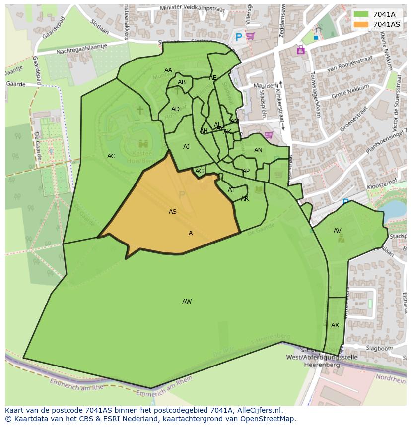 Afbeelding van het postcodegebied 7041 AS op de kaart.