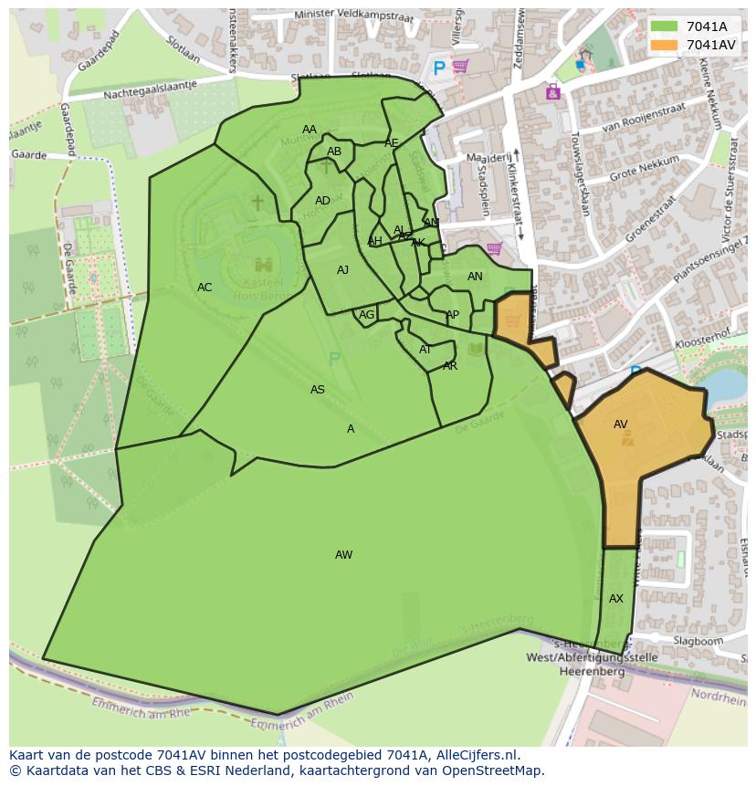 Afbeelding van het postcodegebied 7041 AV op de kaart.