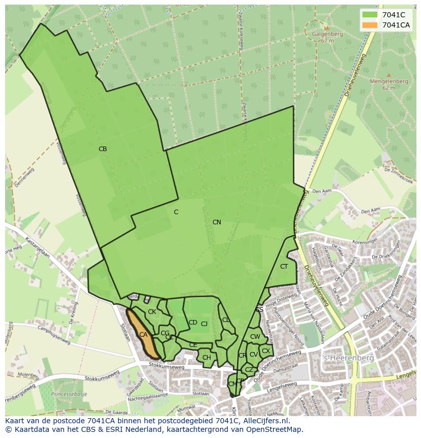 Afbeelding van het postcodegebied 7041 CA op de kaart.