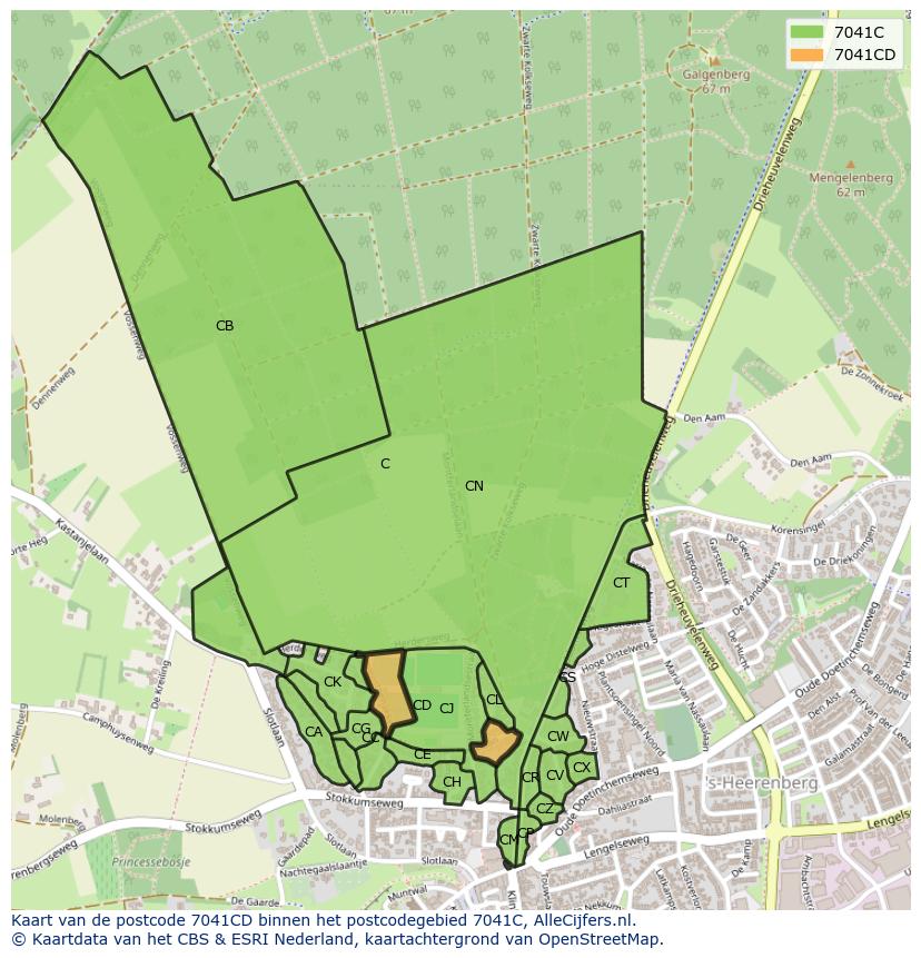 Afbeelding van het postcodegebied 7041 CD op de kaart.