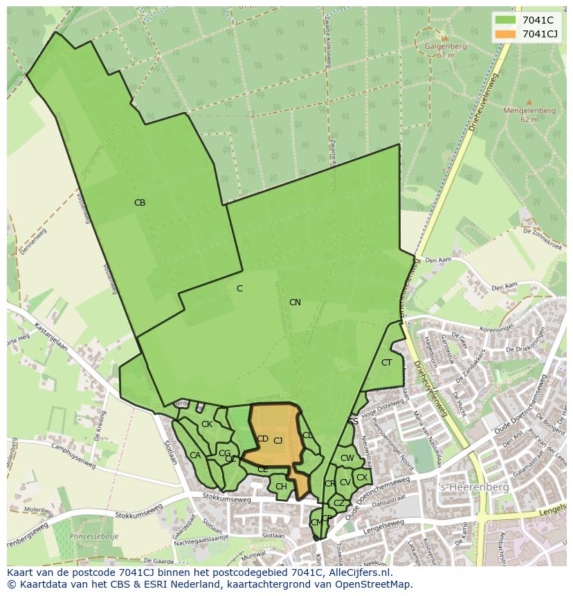 Afbeelding van het postcodegebied 7041 CJ op de kaart.