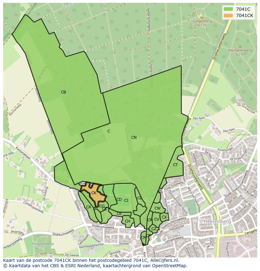 Afbeelding van het postcodegebied 7041 CK op de kaart.