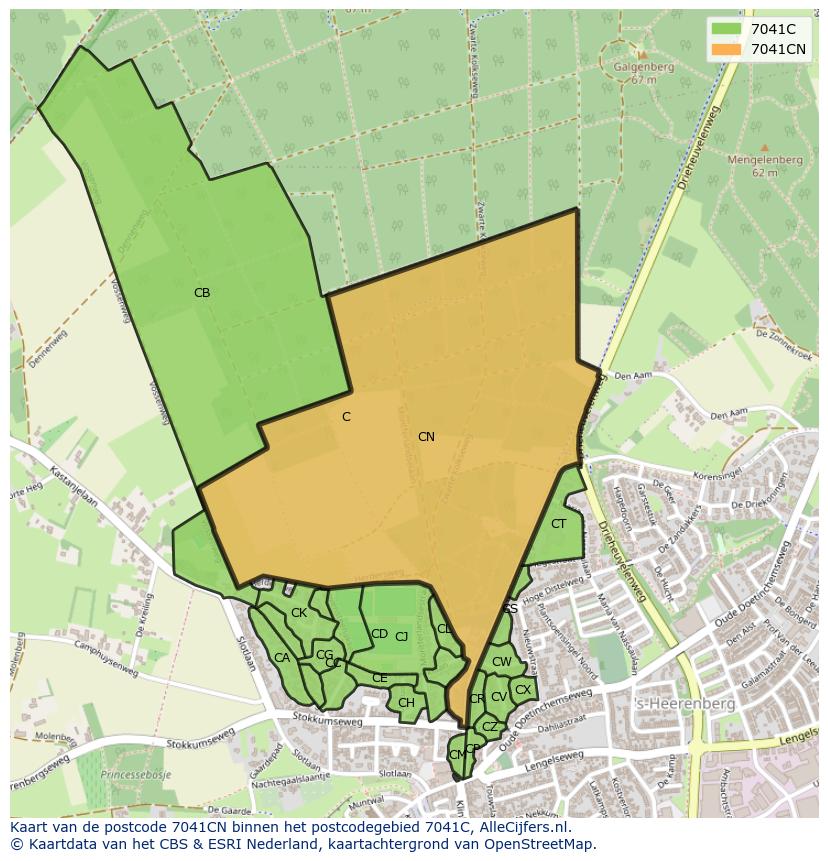 Afbeelding van het postcodegebied 7041 CN op de kaart.