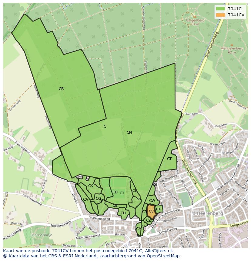Afbeelding van het postcodegebied 7041 CV op de kaart.