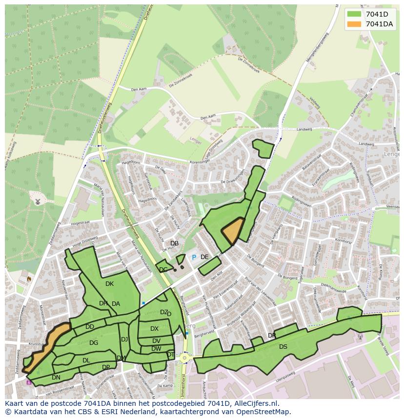 Afbeelding van het postcodegebied 7041 DA op de kaart.