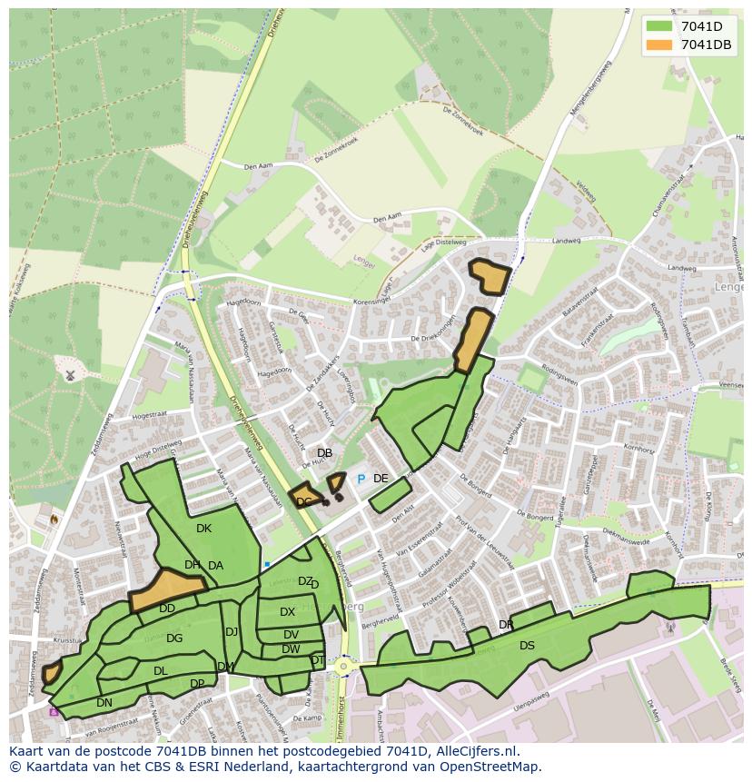 Afbeelding van het postcodegebied 7041 DB op de kaart.