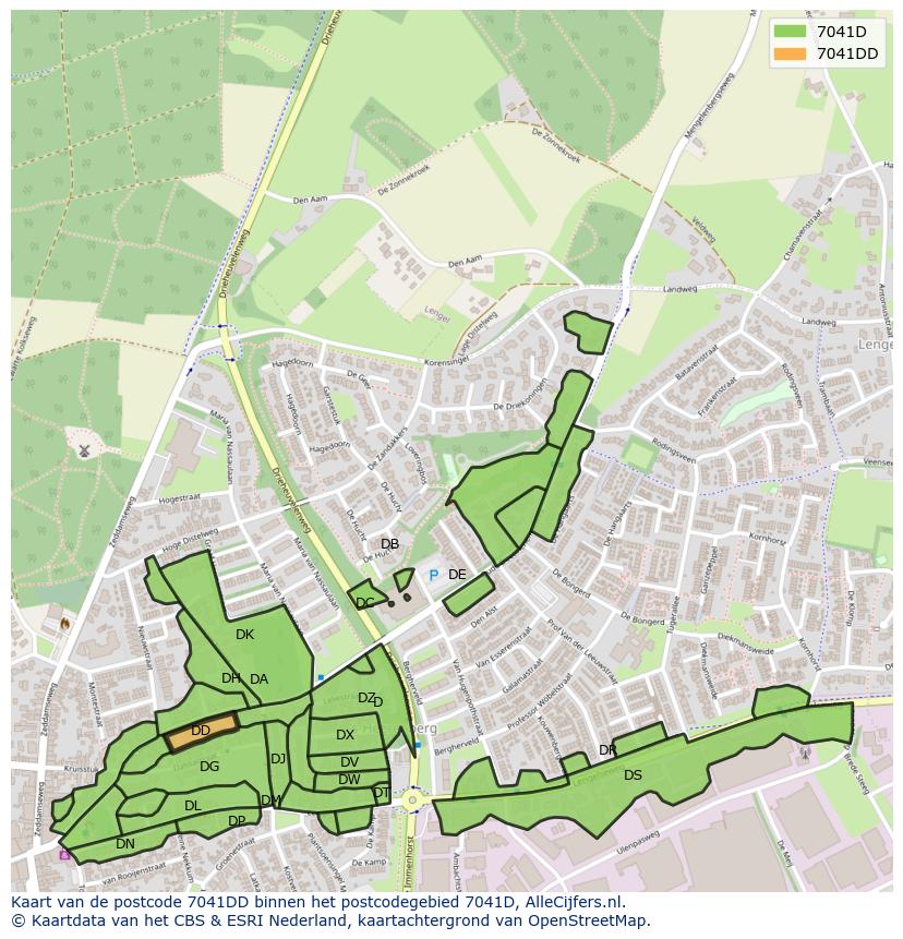 Afbeelding van het postcodegebied 7041 DD op de kaart.