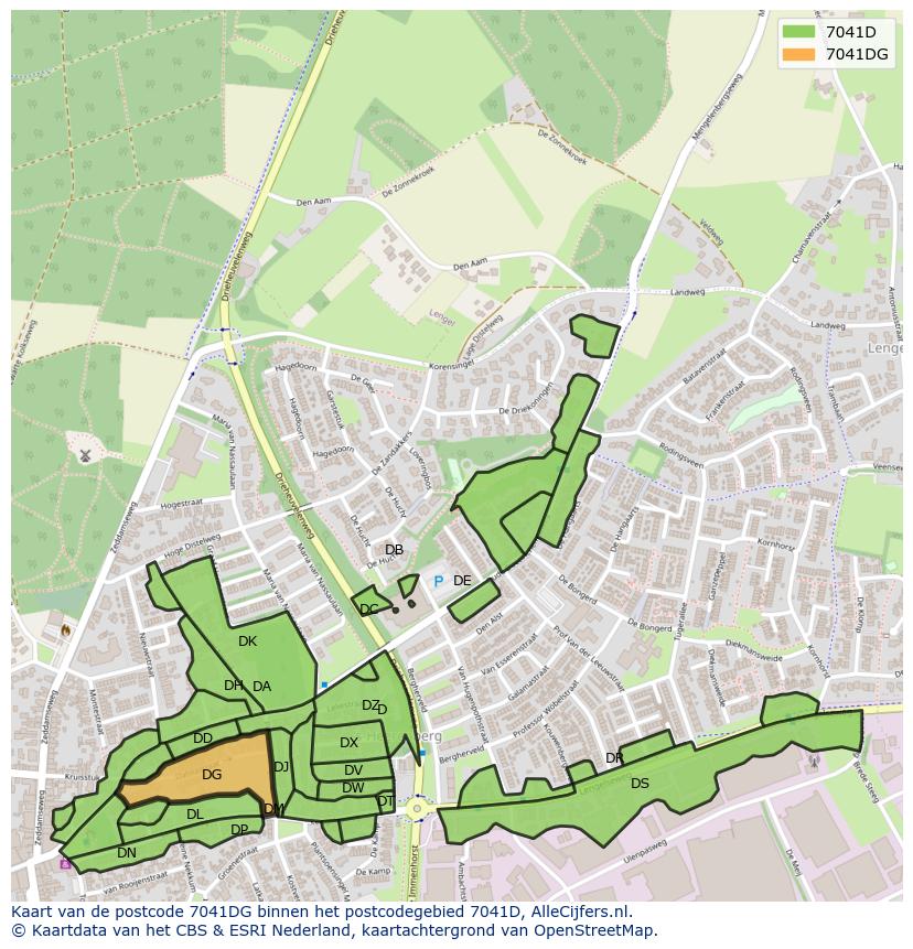 Afbeelding van het postcodegebied 7041 DG op de kaart.