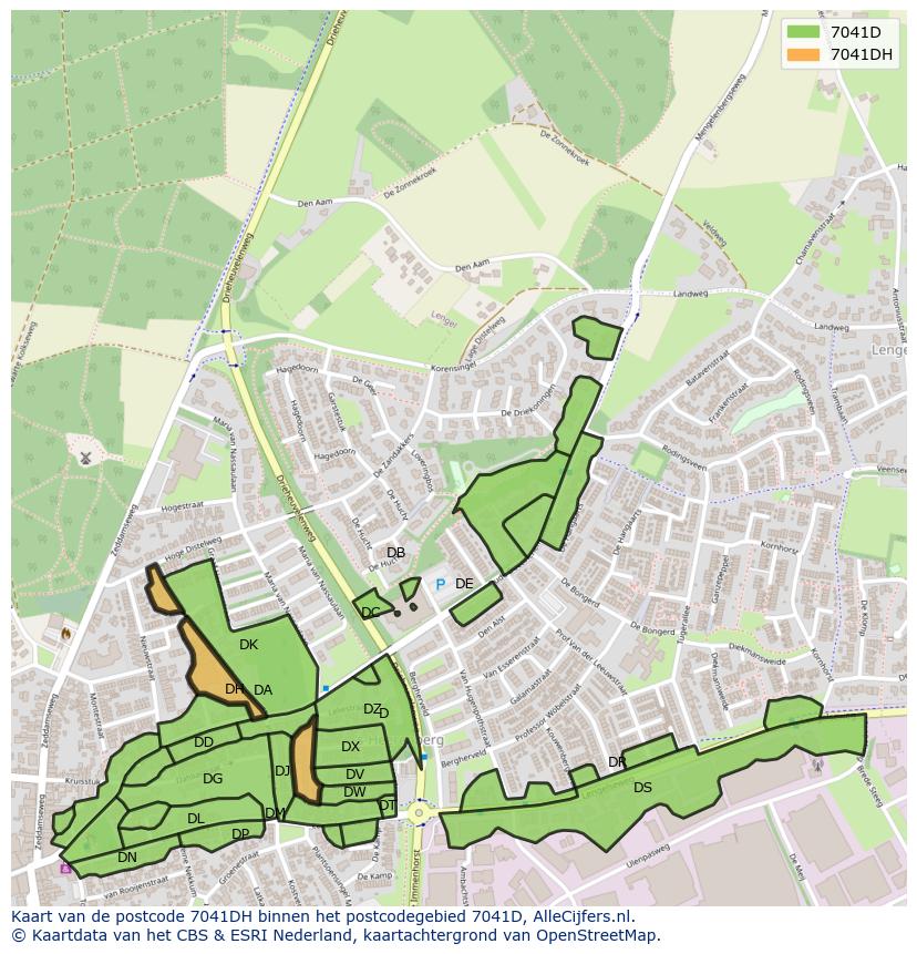 Afbeelding van het postcodegebied 7041 DH op de kaart.