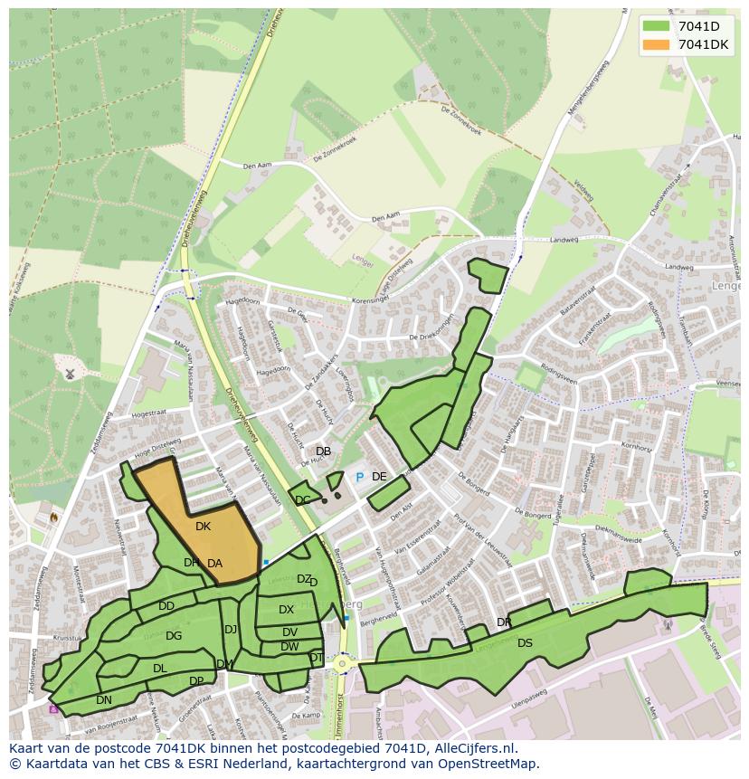 Afbeelding van het postcodegebied 7041 DK op de kaart.